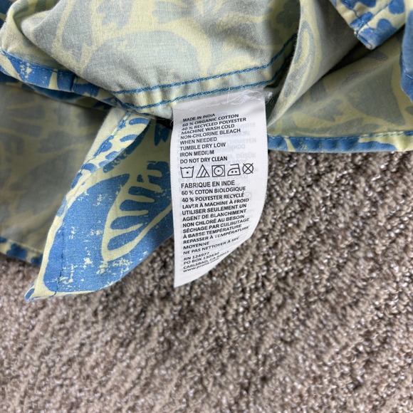 Prana Men's XL Short Sleeve Button Up Shirt Blue Yellow Floral Bird Print Casual - Picture 10 of 12